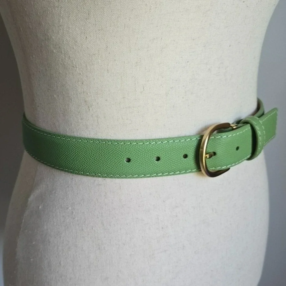 LEN L.E.N. Lifestyle Epsom Leather Apple Green Pebbled Women Belt SZ 8 10 Preppy